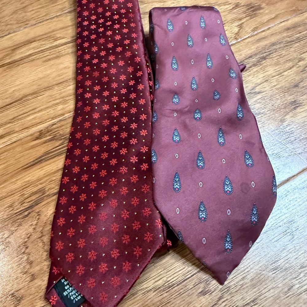 Paco Rabanne 100% Silk and Snow flake Holiday Red tie both ties